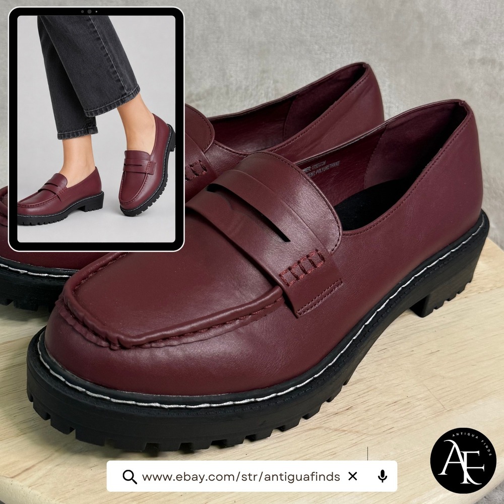 Torrid Burgundy Lug Sole Penny Loafers Faux Leather Mens 12WW 17551739